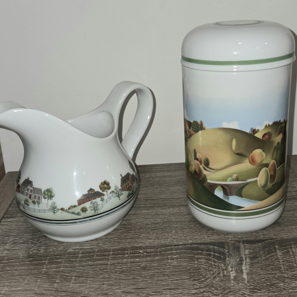 Estee Lauder 1978 Vintage Porcelain Pitcher & 1980 Jar Container Farmhouse